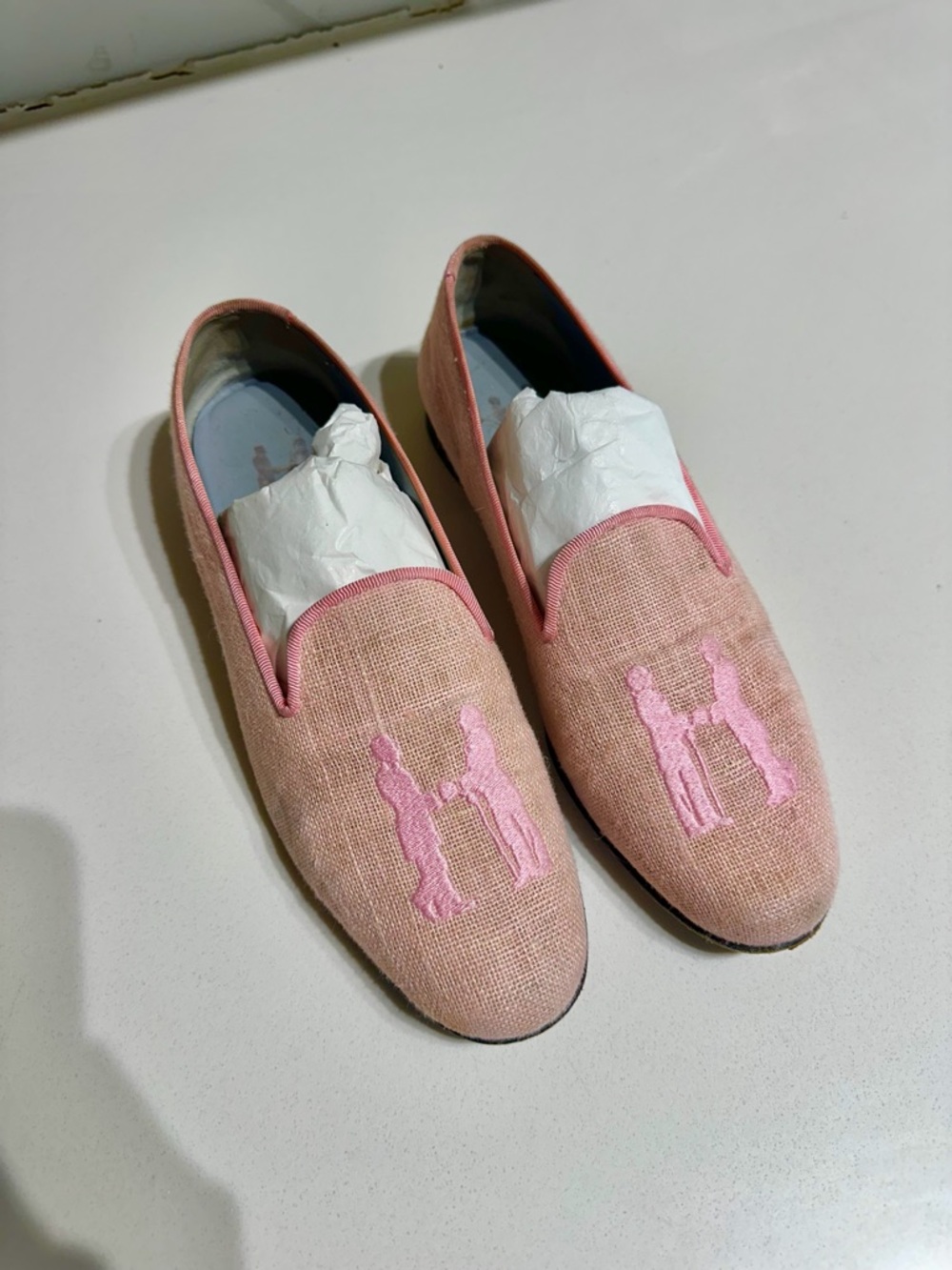 Hadleigh’s Pink Embroidered Slip-On Loafers